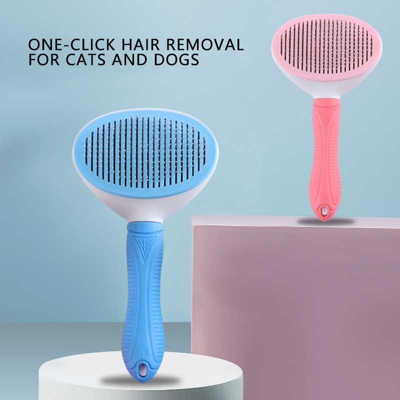 Pet Hair Remover Comb Gray Dog Grooming Brush Self Cleaning Slicker Portable Custom Logo
