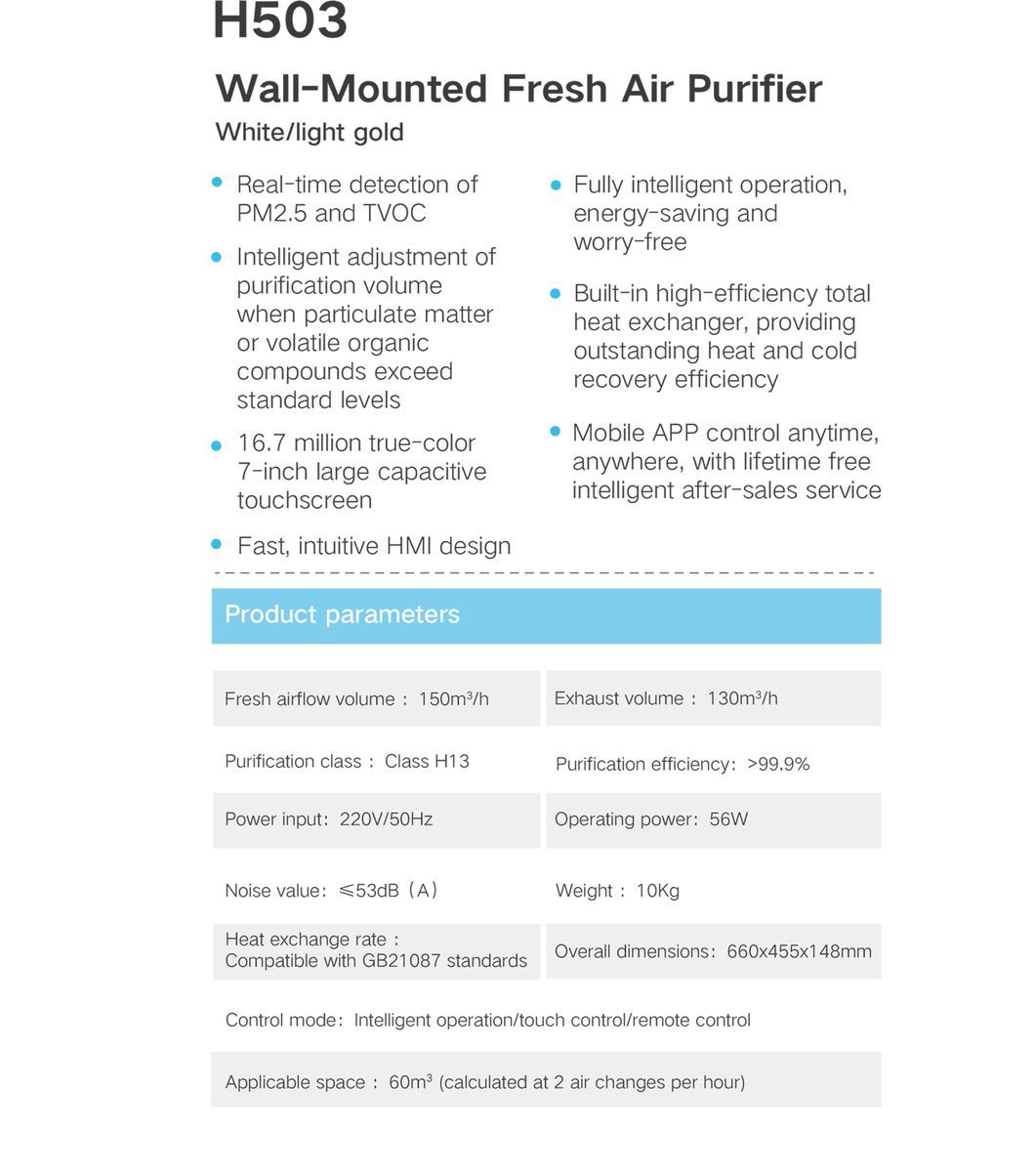 Intelligent, Energy-Saving, Wall-Mounted Air Purifier with Ventilation System