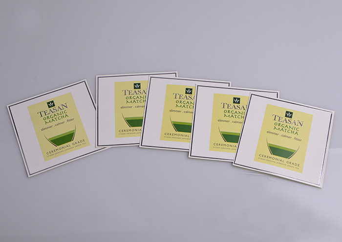 Personalized printed silver embossing self adhesive artpaper labels for green tea packaging