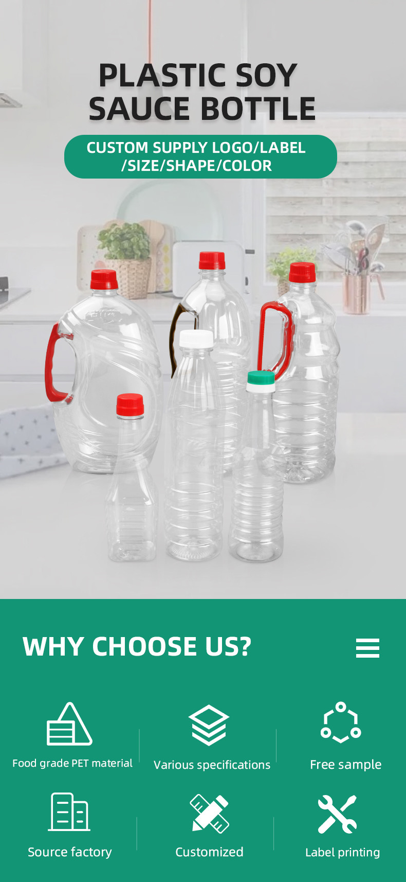 380ml 500ml 760ml Plastic Condiment Bottles Empty Square Edible Oil Bottle