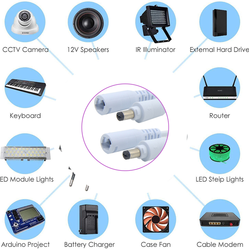 12V 24V DC Extension Cable 5.5x2.1mm 5.5x2.5mm Female DC Power Cable For CCTV