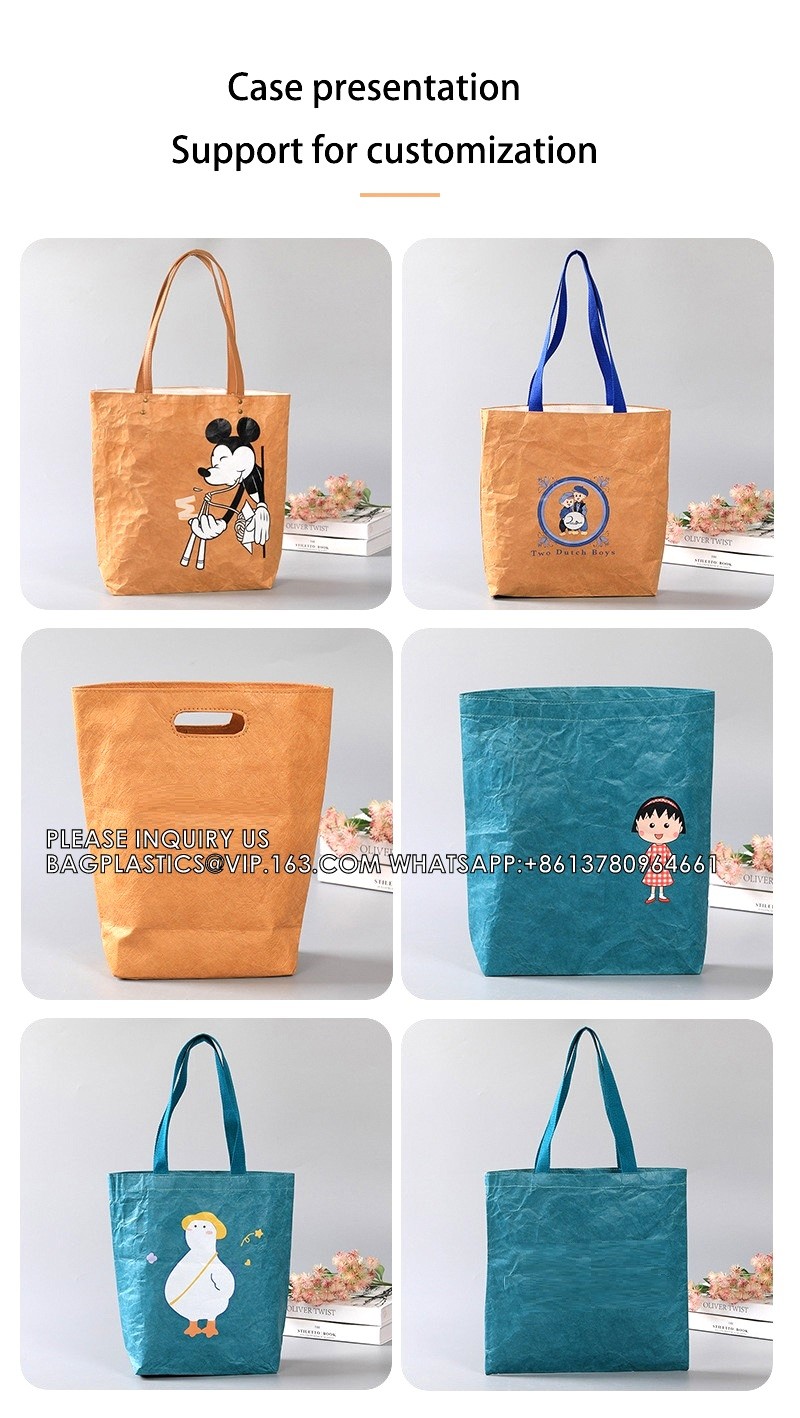 Tyvek DuPont Paper Vintage Kraft Paper Outgoing Shopping Handbag Printed LOGO Waterproof One Shoulder Bag