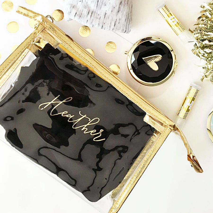 Personalized Clear See-Through Cosmetic Bags Transparent/Gold Travel Pack
