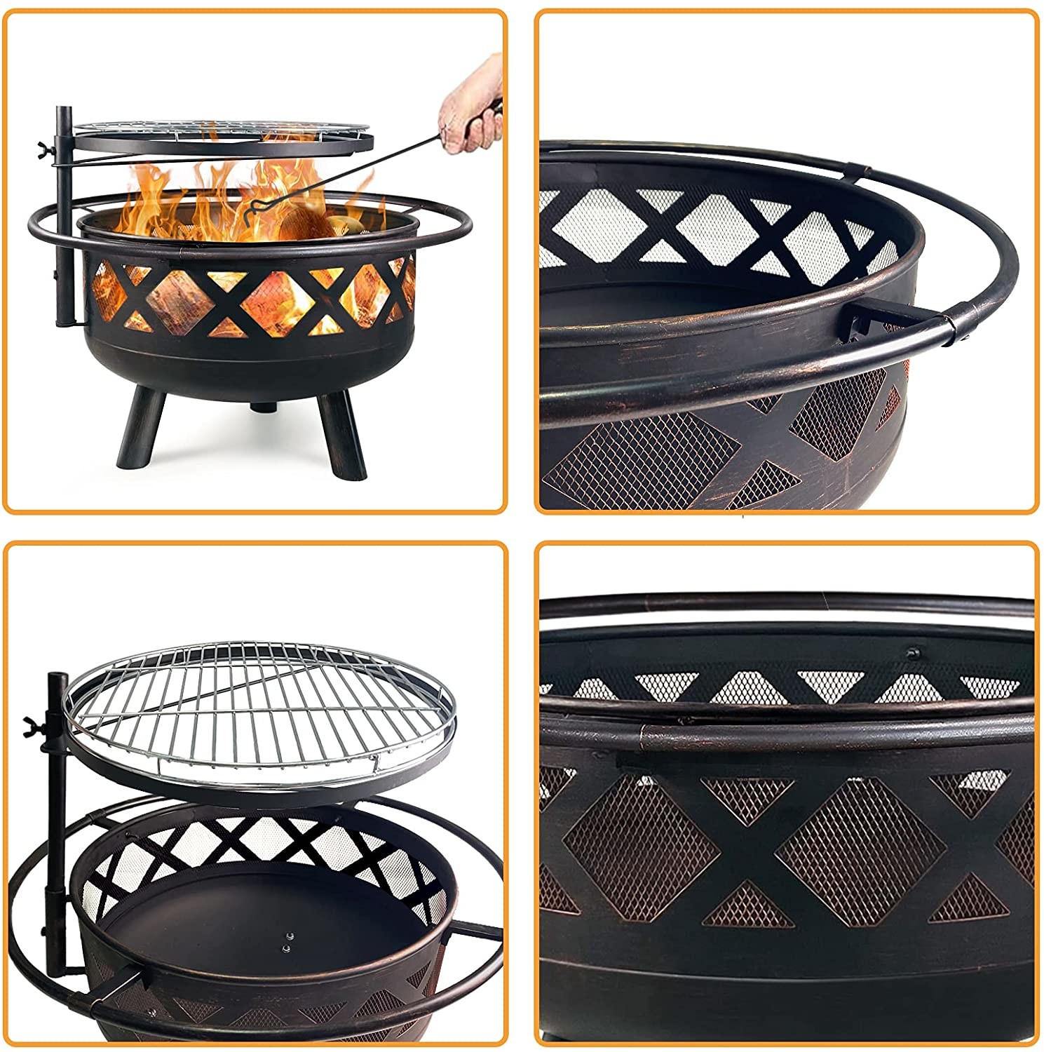 30'' Heavy Duty Charcoal Heating Stove Wood Burning Steel BBQ Grill