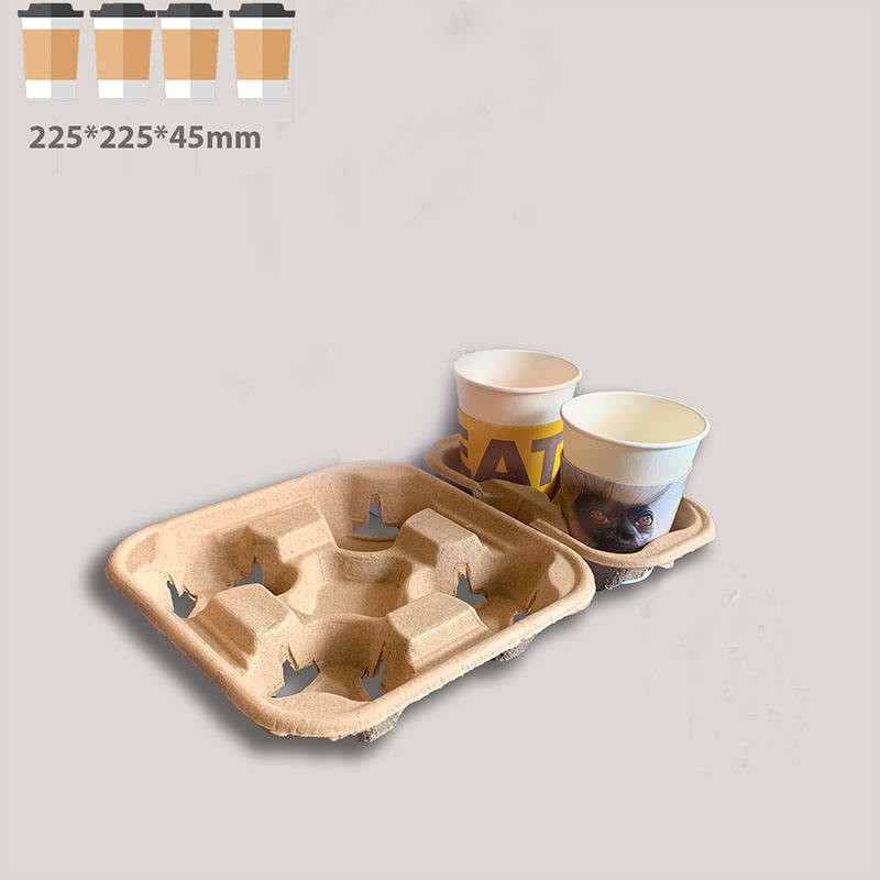 Compostable Bagasse Paper Pulp Disposable Coffee Cup Carrier Holder