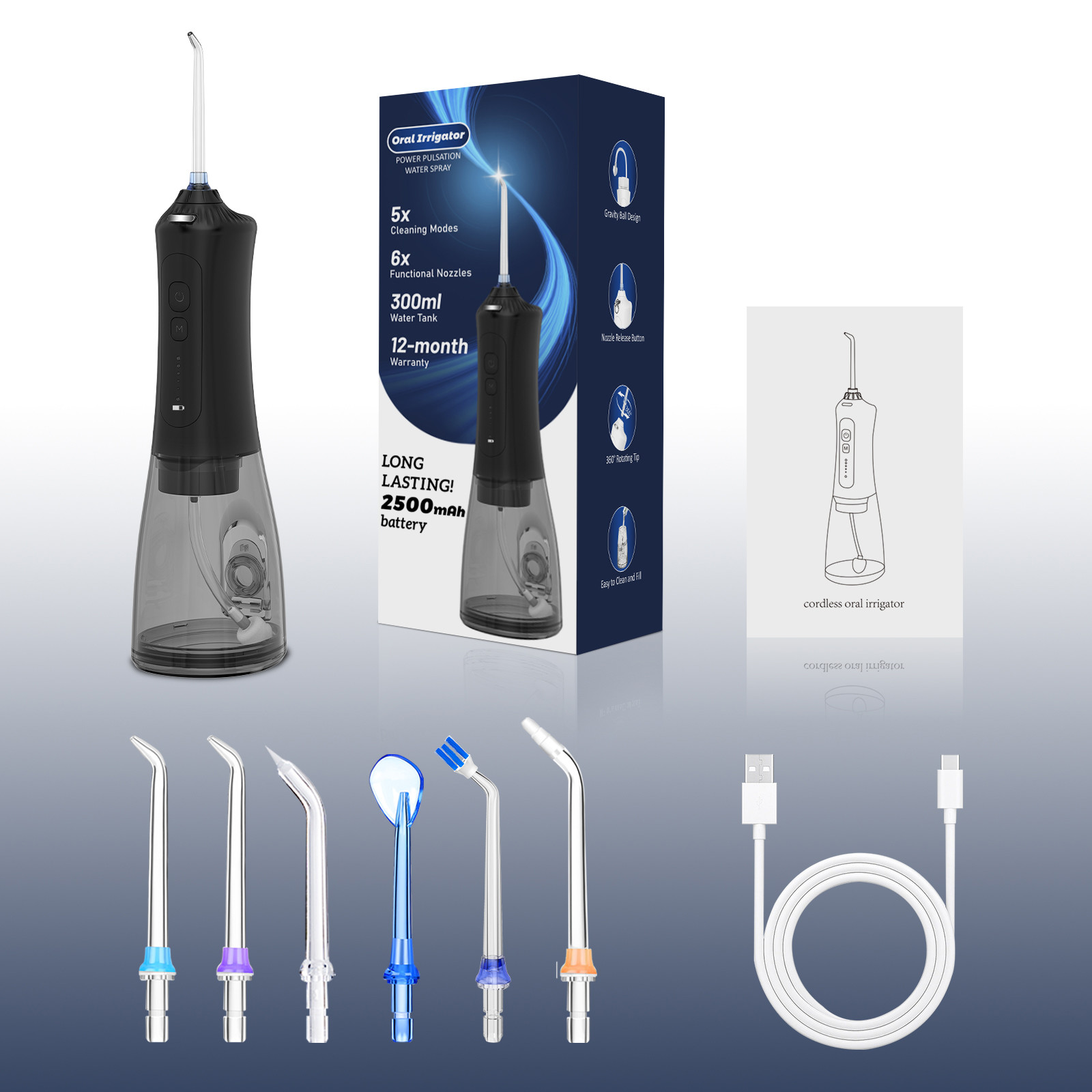 Cordless Water Flosser Flossing Pressure Oral Irrigator For Teeth Large Water Tank Flosser