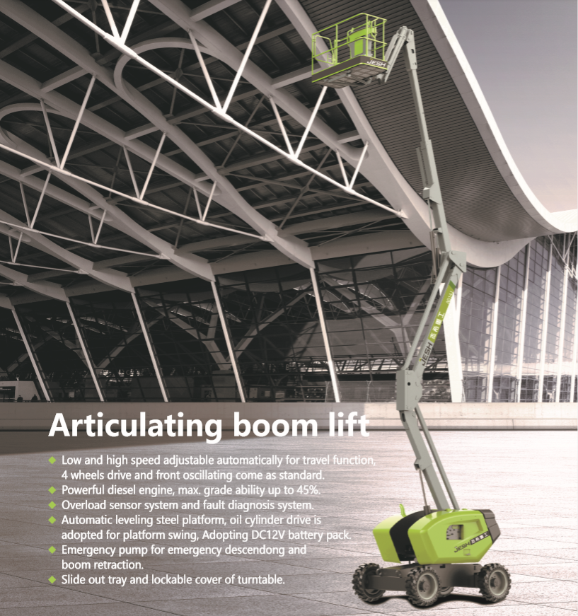 Mobile powerful diesel engine 14m 230kg articulating boom lift for building