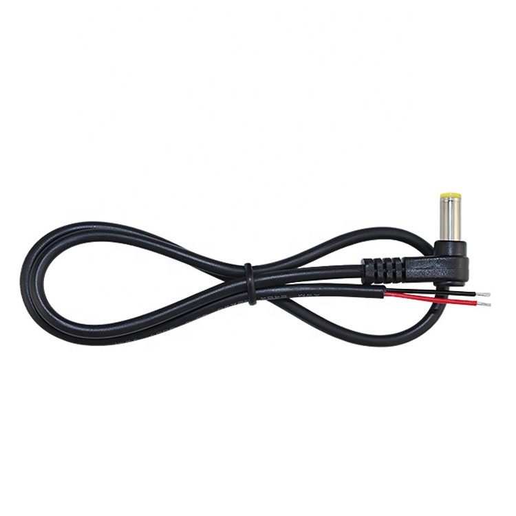 90 Degree Angle Male DC 2.1x5.5 Barrel Jack to Open Stripped Tinned Wire Bare End Cable