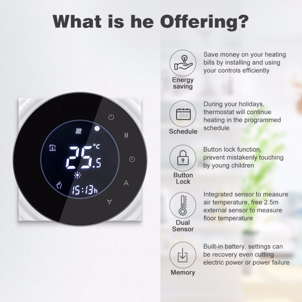 Circular Smart Wifi Wireless Room Thermostat Remote Control AC Touch Screen