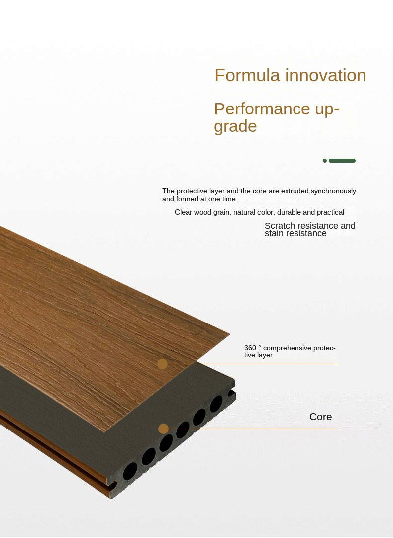 Co Extrusion Wood Plastic Composite Decking Boards Outside Flooring 138x23mm Round Hole HDPE
