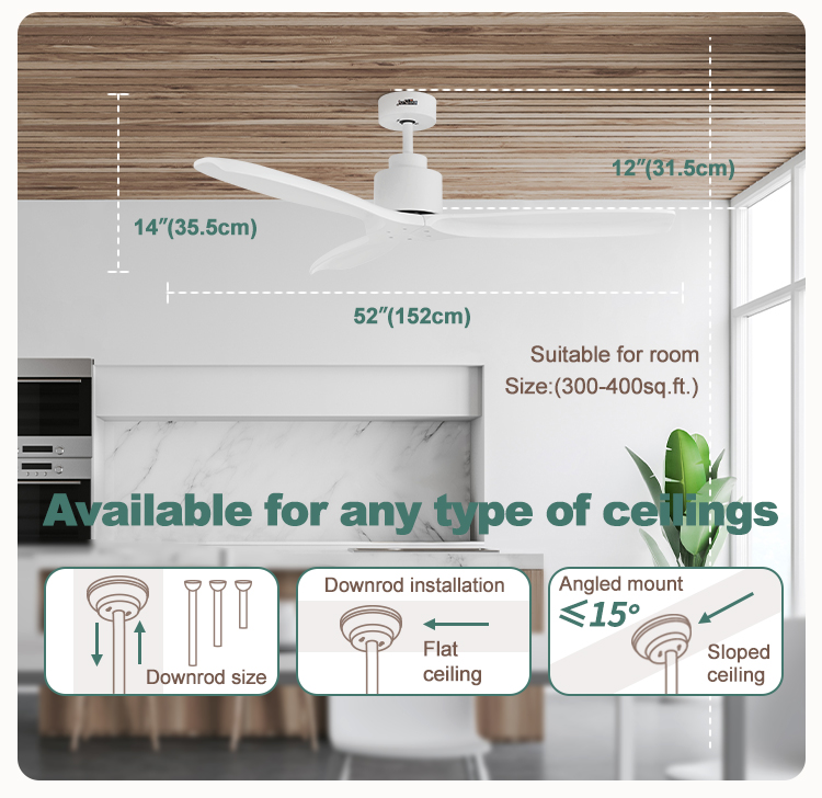 220V 5 Speeds Remote Control Nature Wood Blade Ceiling Fan for Indoor by 1stshine