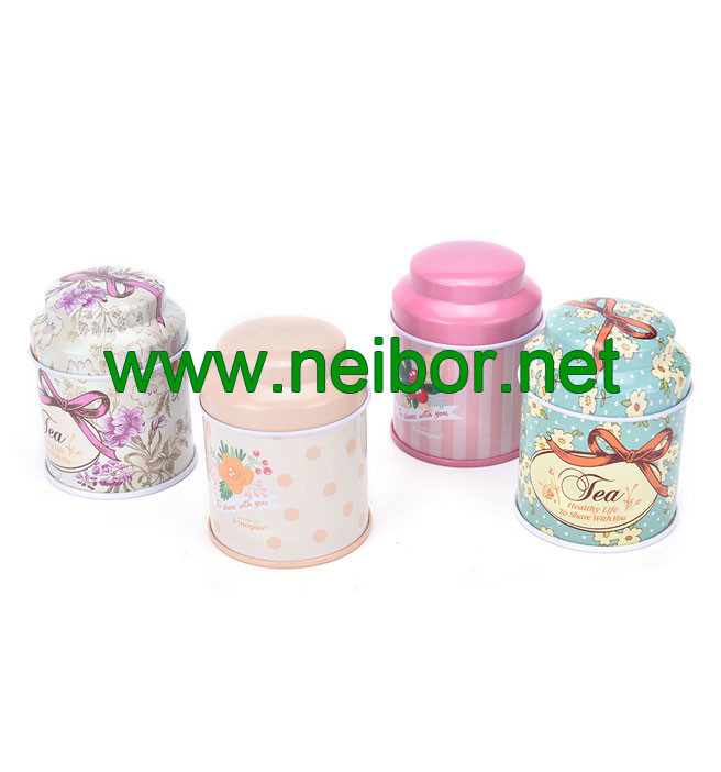 custom printing small round metal tin tea box storage can with dome lid
