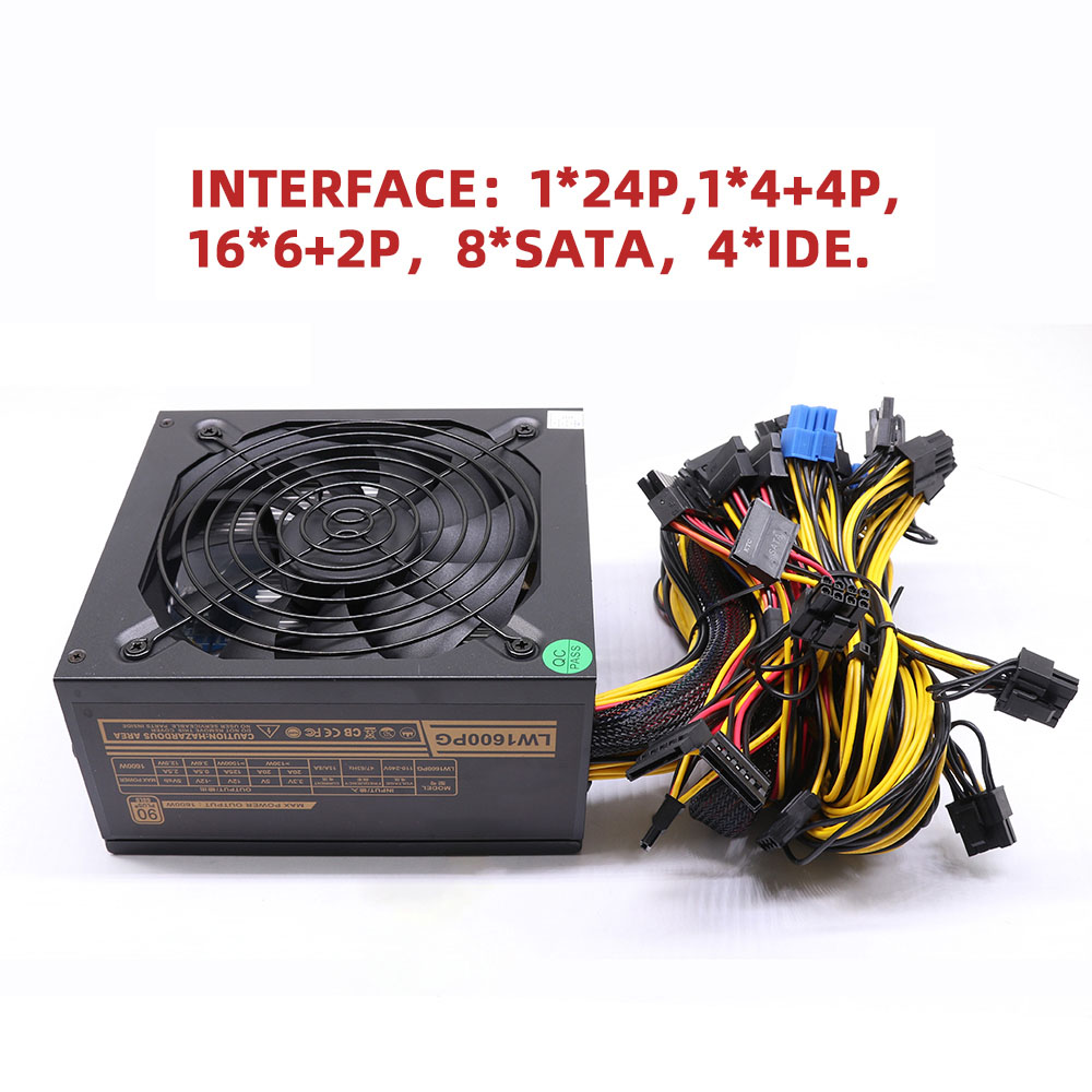 ATX 1600W 110V-240V 12V server psu Power Supply for 6 GPU Rig 90 Plus Gold 140mm Cooling Fan 1600w Multiple Output