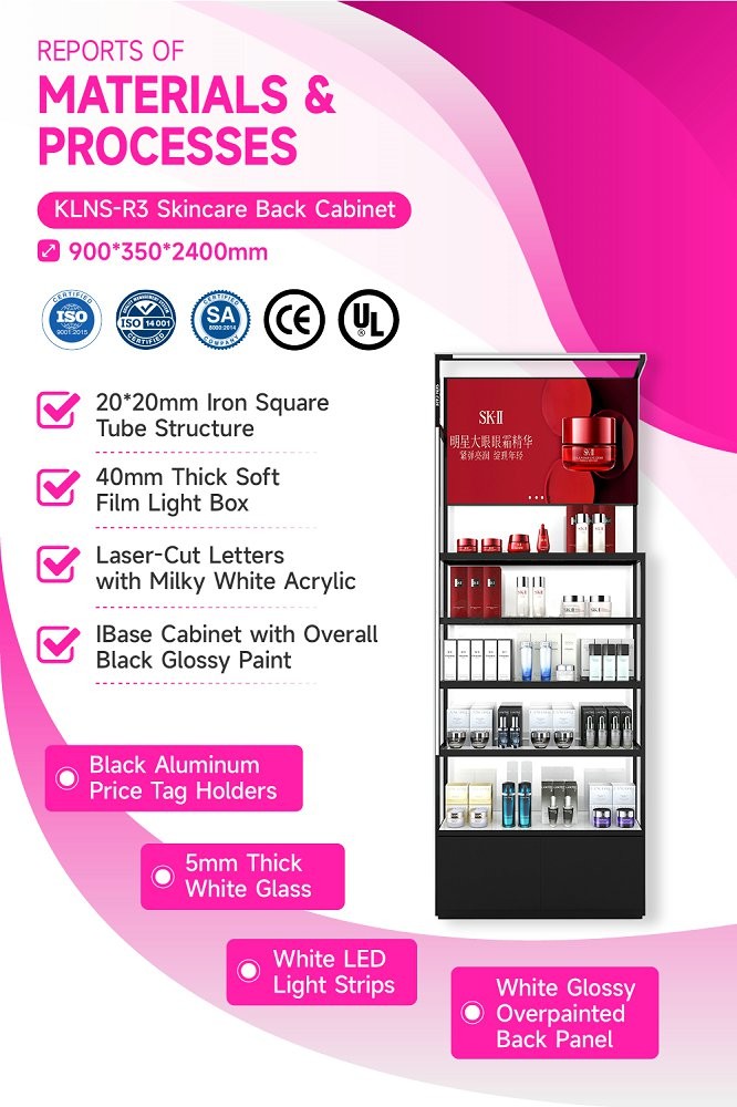 KLNS-R3 Multiple Levels of Display Space Skincare Display Cabinet with Soft Film Light Box