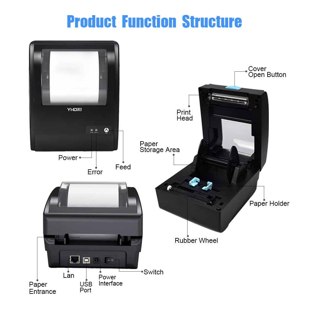 DC 24V 1.5A 80mm Thermal Printer 3 Inch Bluetooth USB For Warehouse