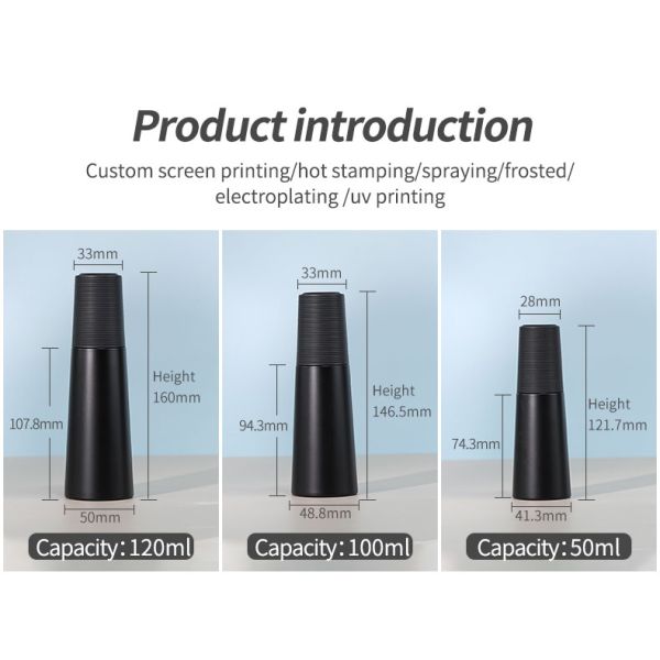 100ml 120ml Black Cosmetic Packing PETG Bottle 50g Plastic Lotion Containers With Caps
