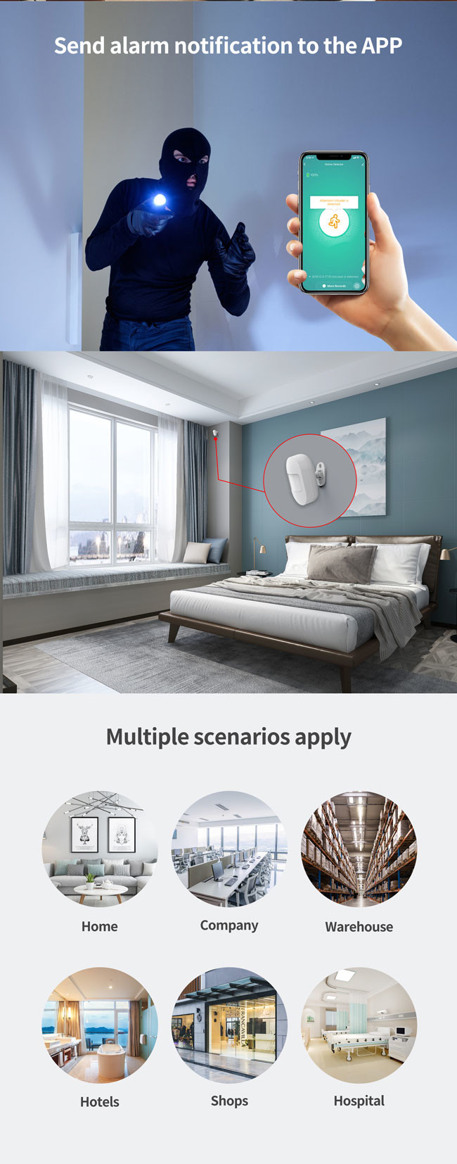 ROHS WiFi PIR Motion Sensor 1.5V Battery Smart Home Motion Sensor