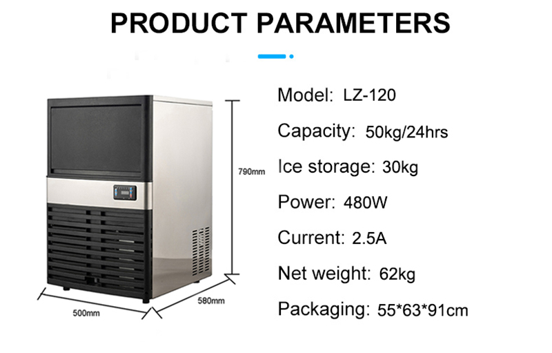 Food Shop 50kg Per Day LZ-120 Commercial Ice Maker Machine Home Ice Maker Cube Ice Maker