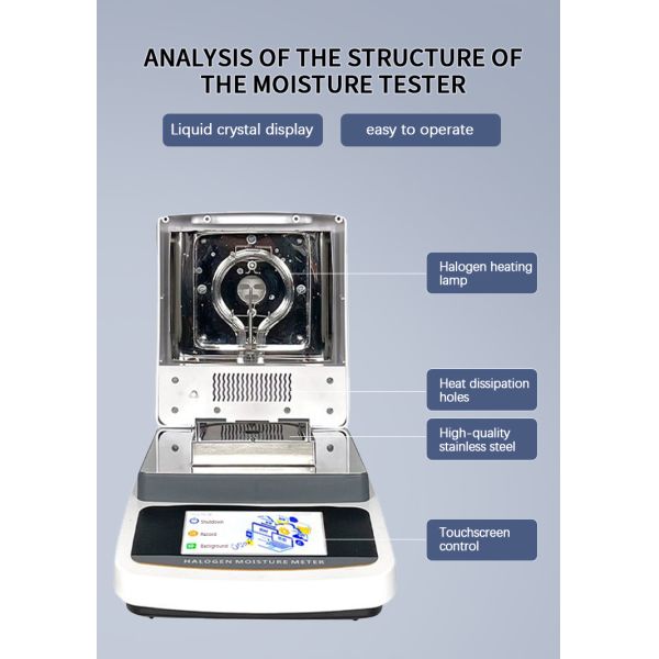 Automatic rapid moisture analyzer for tea, grains, feed, corn, food, plastic particles, and plastics with moisture content