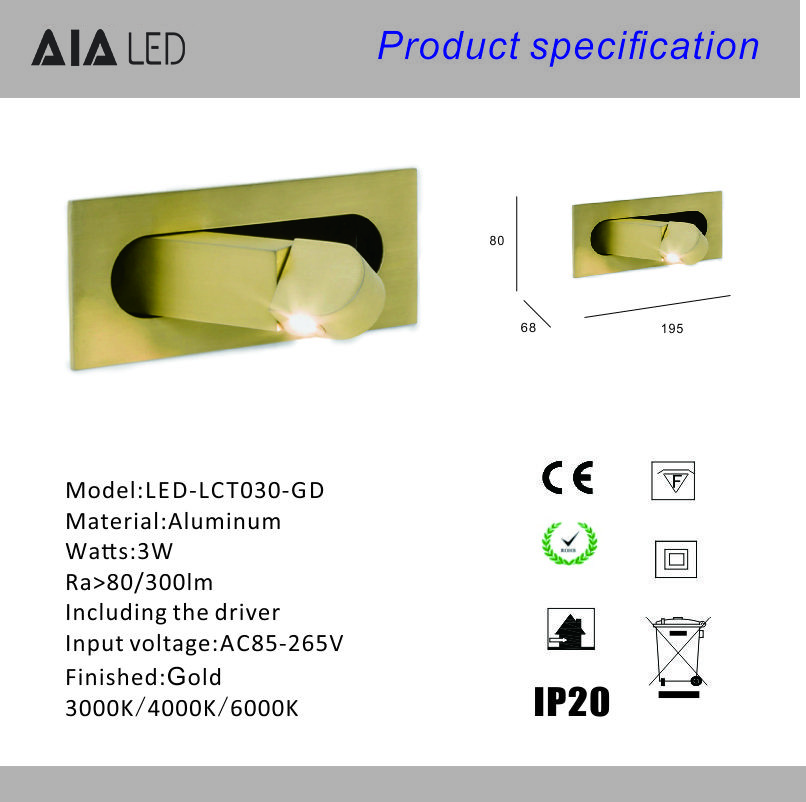 Recessed Hotel Reading Book Wall Lamp Modern Interior Bedroom Bedside Home Decor Folding Adjust Angle Wall Light Sconce