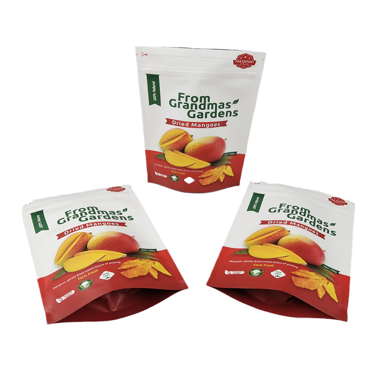 Low MOQ Custom Stand Up Kraft Paper Bag for Dried Mango Fruit Recycled Resealable Mylar Bags