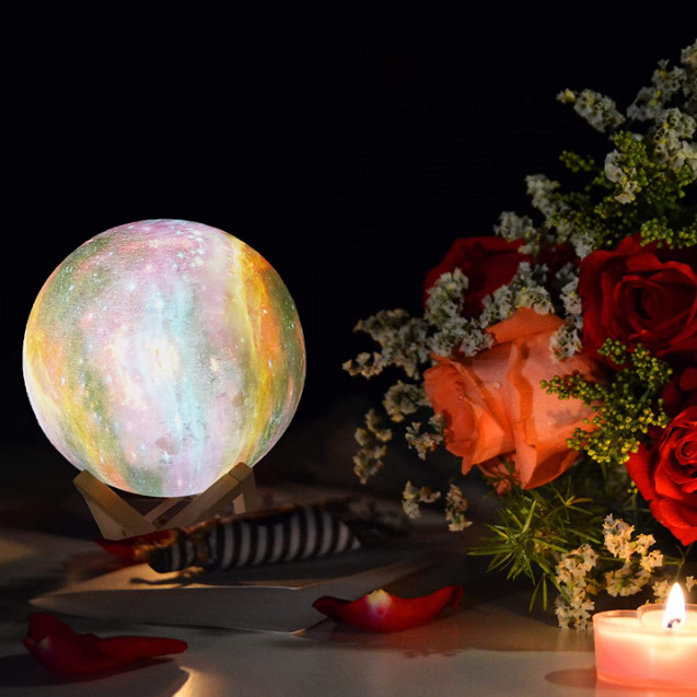 3D LED Smart Moon Lamp Multiple Colors Changeable With Wooden Base