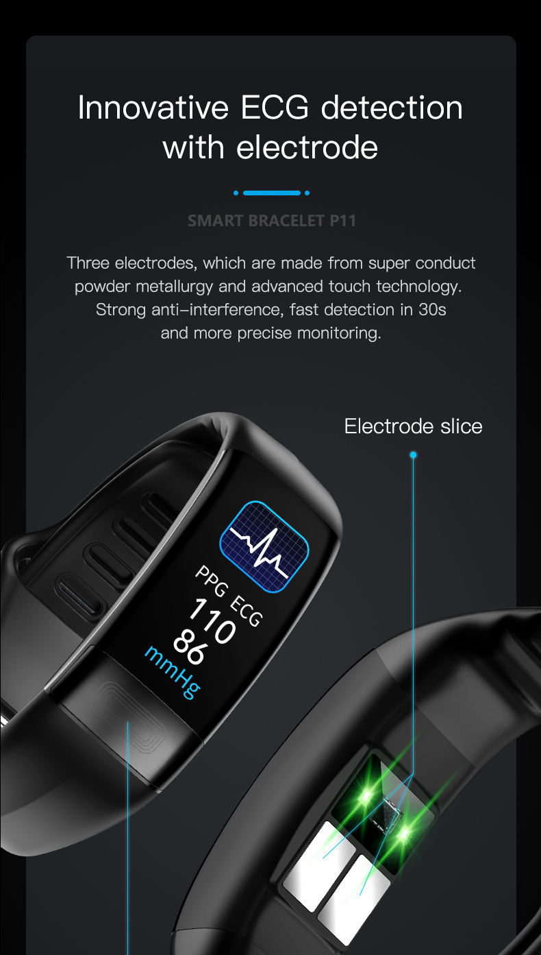 Detecting PPG ECG Temperature Bracelet IP67 Smart Bracelet Heart Rate Blood Pressure