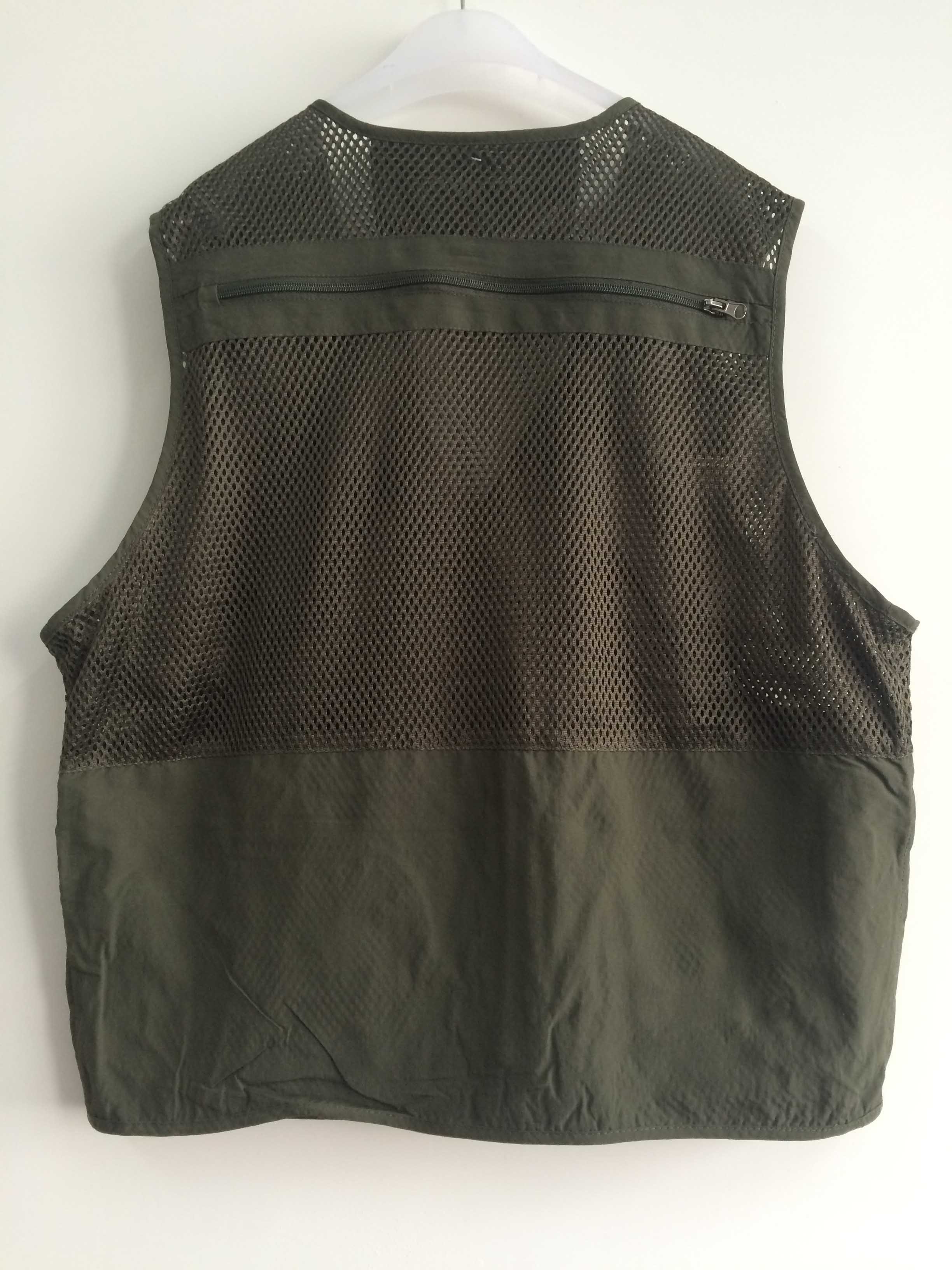Fishing vest 034 in taslan fabric, olive green color, water proof, quick dry, S-3XL