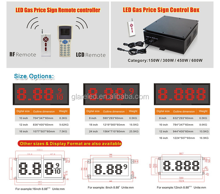 Petrol Station Led Gas Display Sign With 6-72inch Panel Size And 150W Resolution