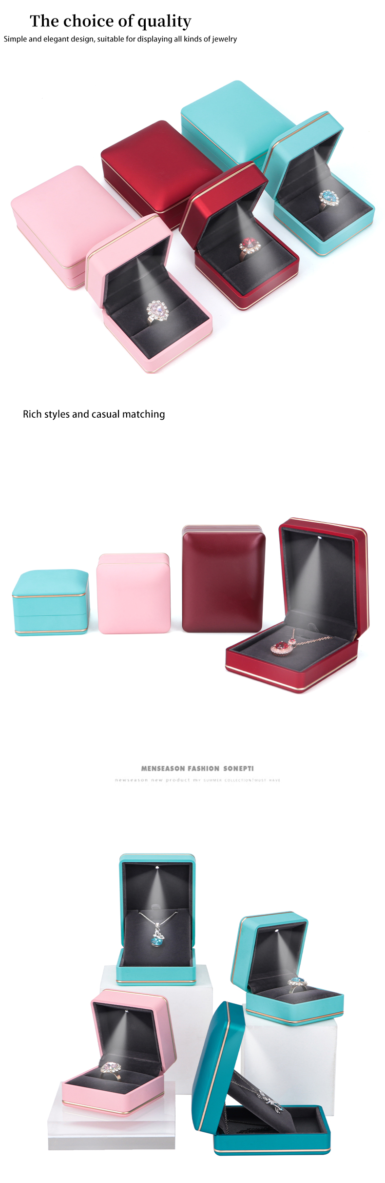 Custom Logo Silk Screen Printing Dark Green LED Jewelry Box for Luxury Rings