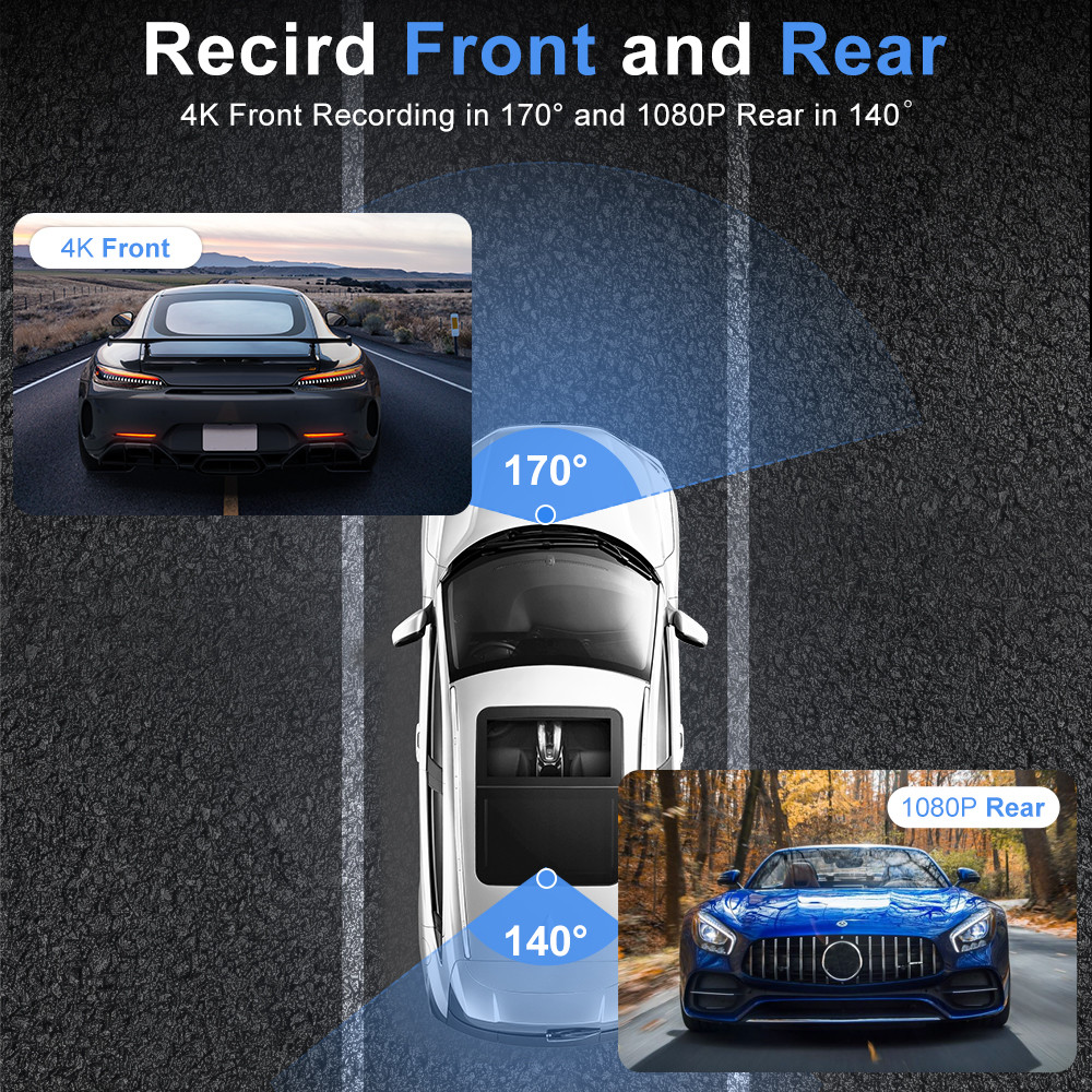 70mi Dash Cam Dual Lens 4K UHD Recording Car Camera DVR Night Vision WDR Built-In GPS Wi-Fi G-Sensor Motion Detection