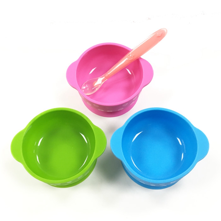 Great Function Fancy Design Newborns Baby Shower Gift Silicone Suction Rice Soup Bowl Baby Feeding Spoons Set
