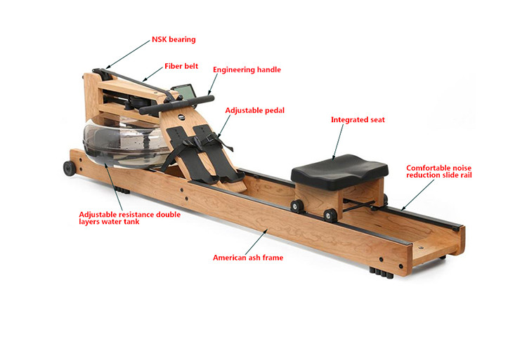 Commercial Cardio Deluxe Wooden Water Rower Rowing Machine For Gym