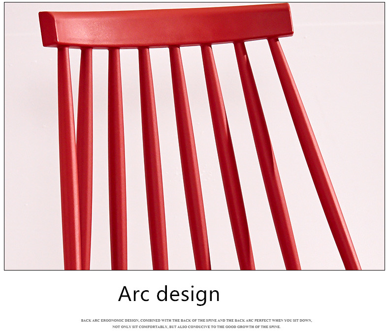 High Back Plastic Dining Chairs Arc Design With Wood Print Transfer Iron Legs