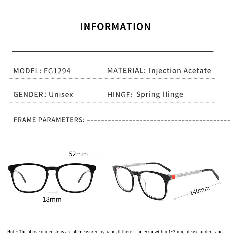 Vintage Metal Core Acetate Frame Glasses Unisex Clear Len Optical Eyewear