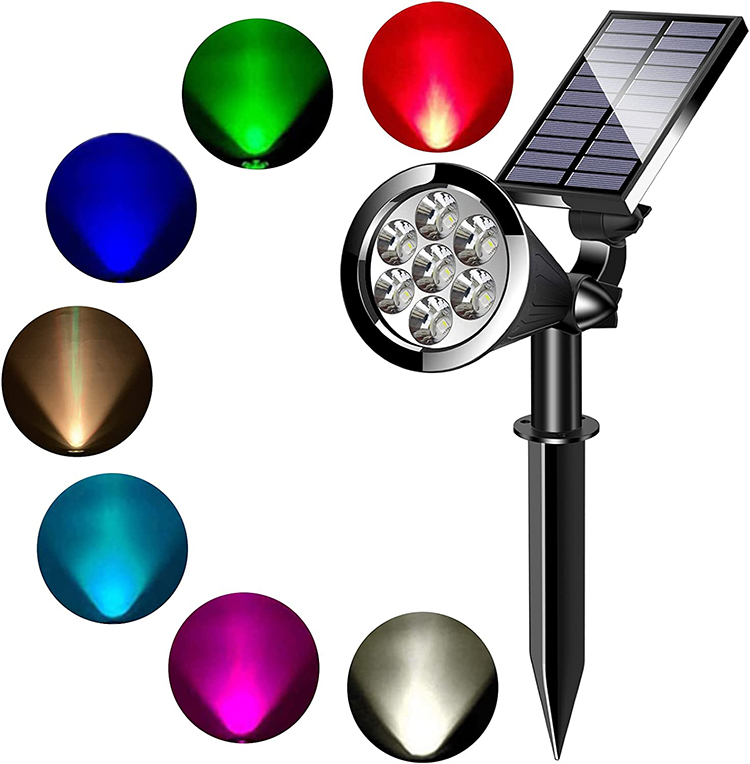 Waterproof Adjustable Solar Spot Lights Outdoor RGB Color Changing Solar Wall Spotlights