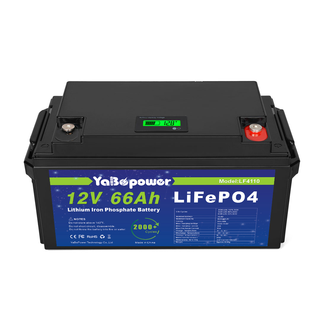Car 12v 66Ah Lifepo4 Rechargeable Battery Large Capacity