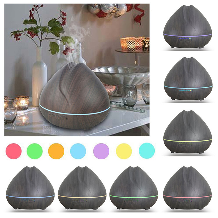 400ml Wood Grain Ultrasonic Aromatherapy Diffuser with Multi Mist Outputs, Shark Mouth Design