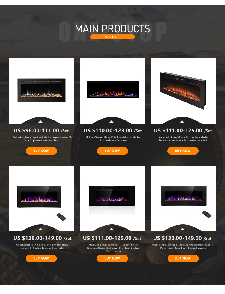 9 Flame Colors Artificial Flame Linear Recessed and Wall Mounted Electric Fireplace Heater