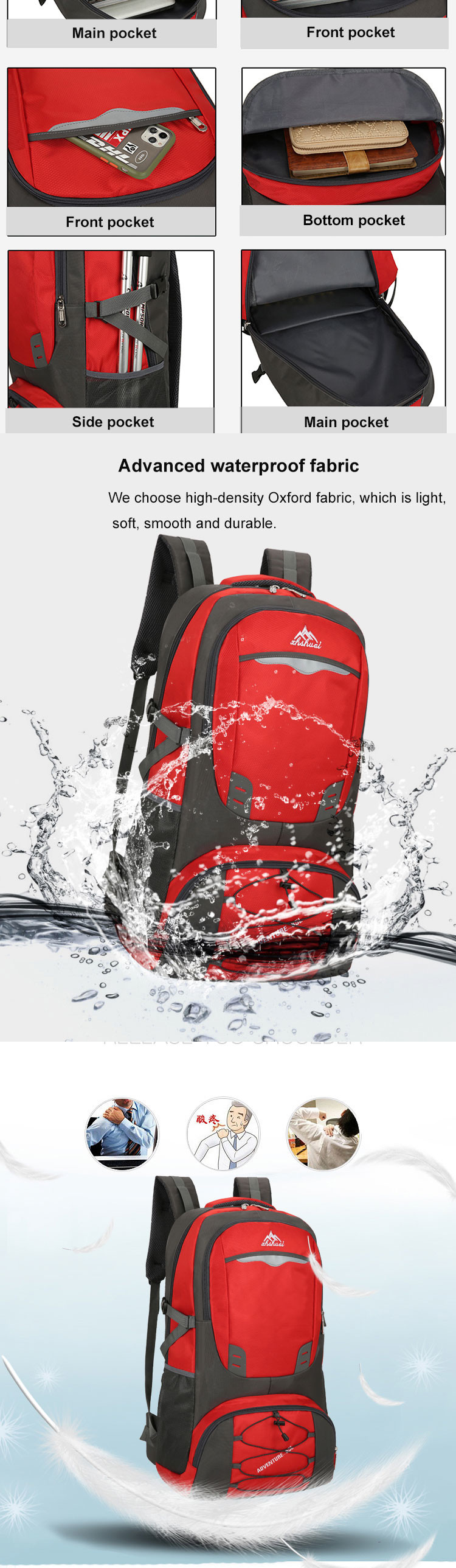 40L 60L 80L Waterproof Hiking Backpack ISO Lightweight Camping Backpack