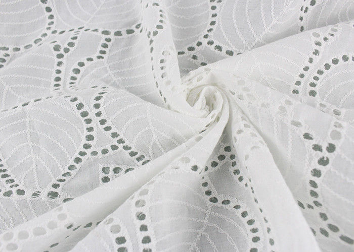Off White Eyelet Cotton Lace Fabric Leaf Embroidery Patterns For Dresses Blouses