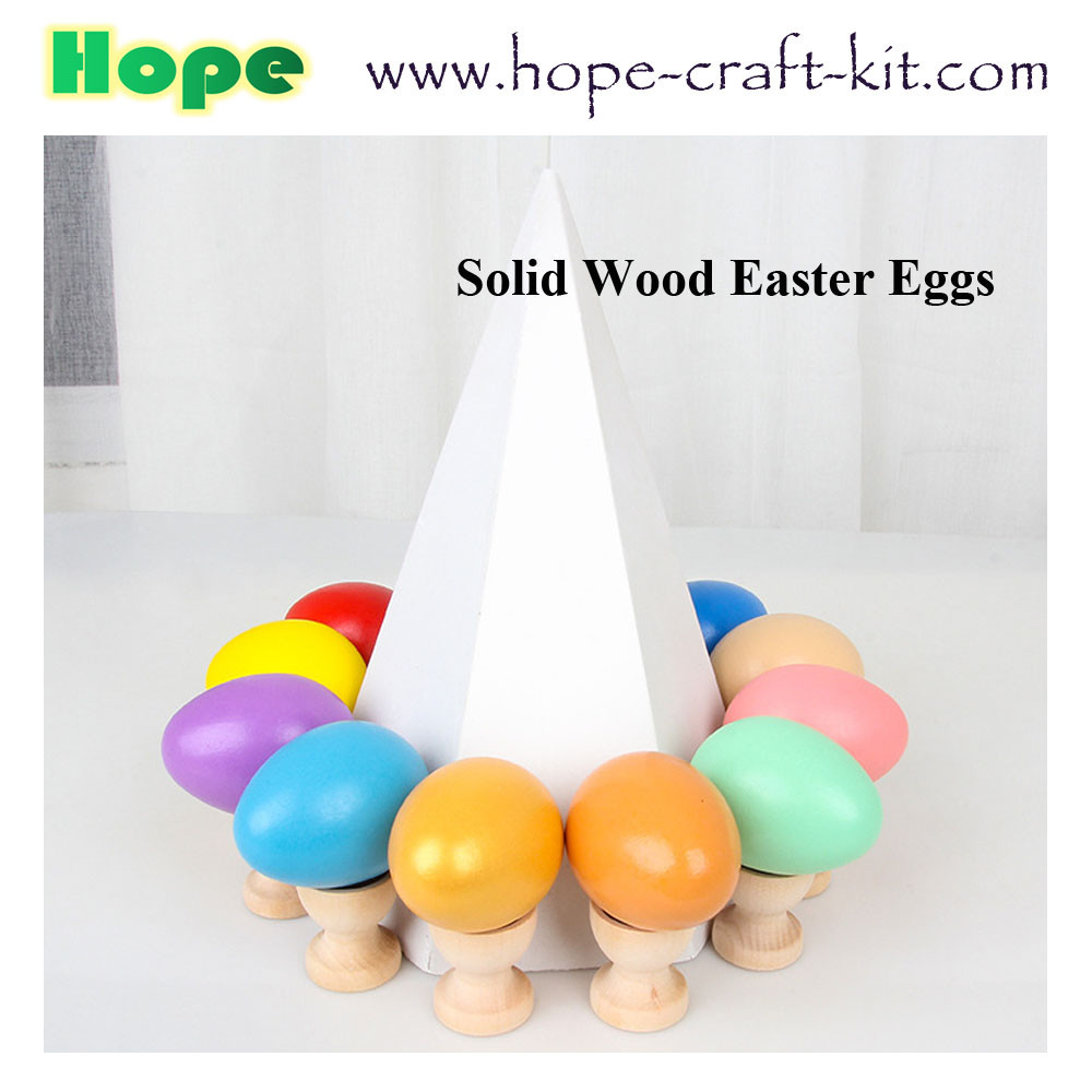Assorted colors Solid Wooden Easter eggs for kids children DIY Graffiti painging can be with