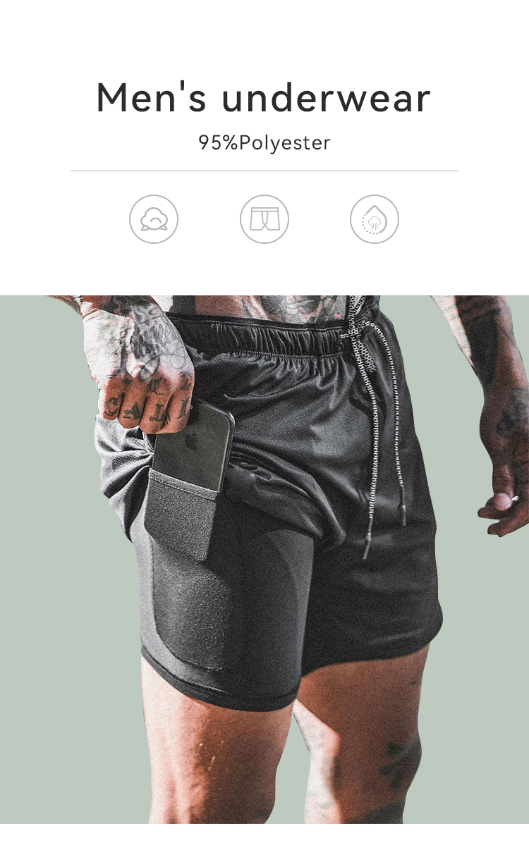 Fit Training Sports Double Layer Workout Pants Elastic Gym Men Cotton Shorts