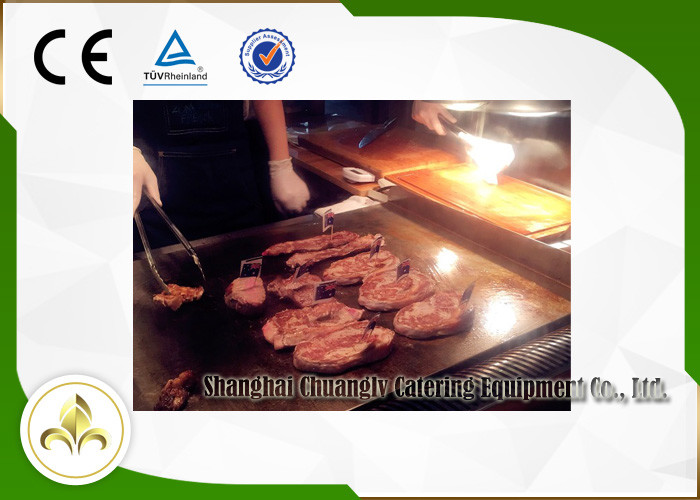 Custom 1.1M S/S Mobile Teppanyaki Grill For Mutton Chicken Fish Shellfish