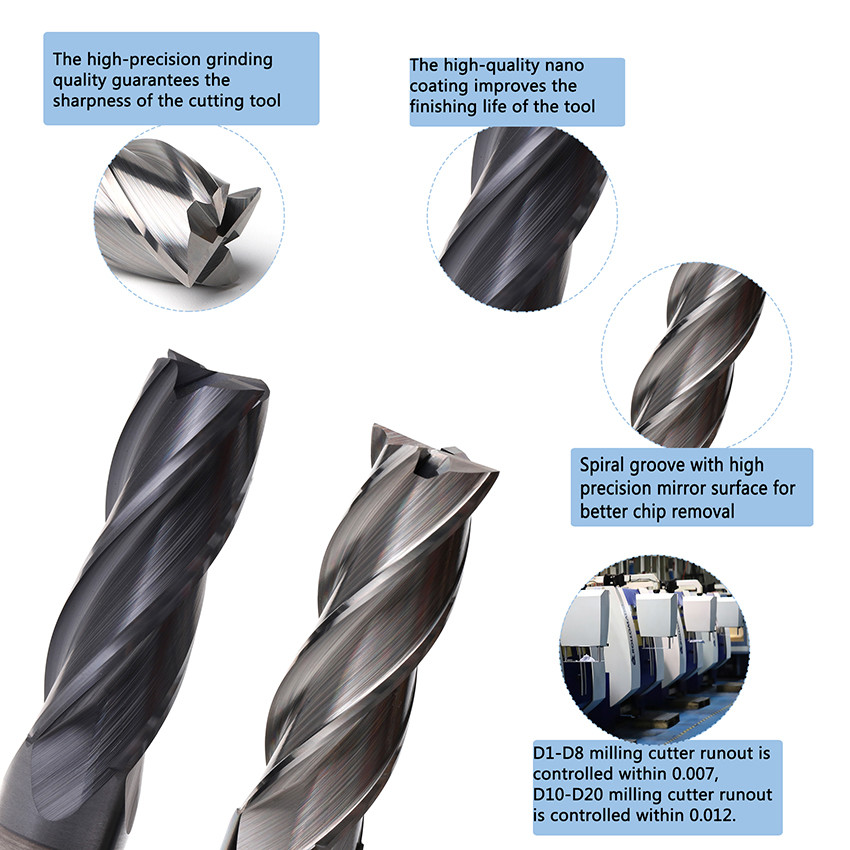HRC 58 Solid Carbide End Mill With TiAlN Coating