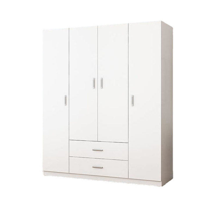 Minimalist Wood Panel Furniture 4 Door Wooden Wardrobe Closet With Drawers