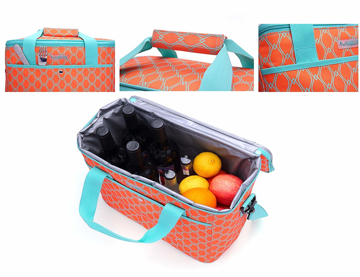 18L Large Soft Insulated Food Cooler Bags For Grocery Camping Orange Color