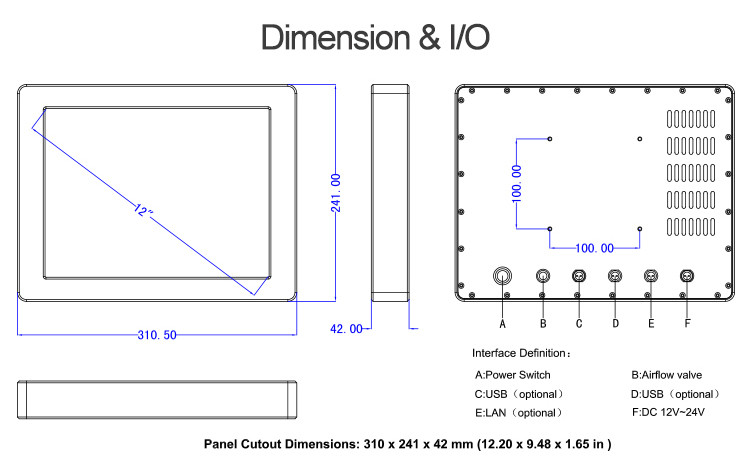 12 Inch Resistive J1900 Fanless Industrial Touch Panel Pc Fully Sealed Waterproof