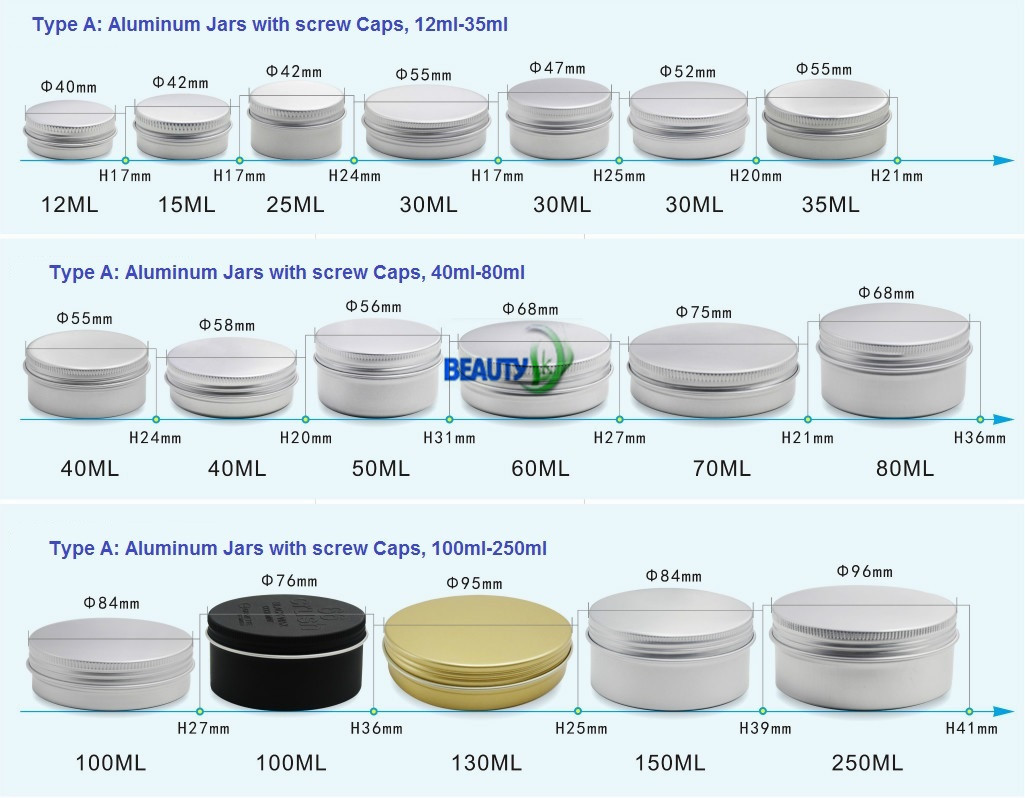 Original Aluminum color 80ml Cosmetic Packaging Face Body Care Cream Empty Aluminum Container Jars