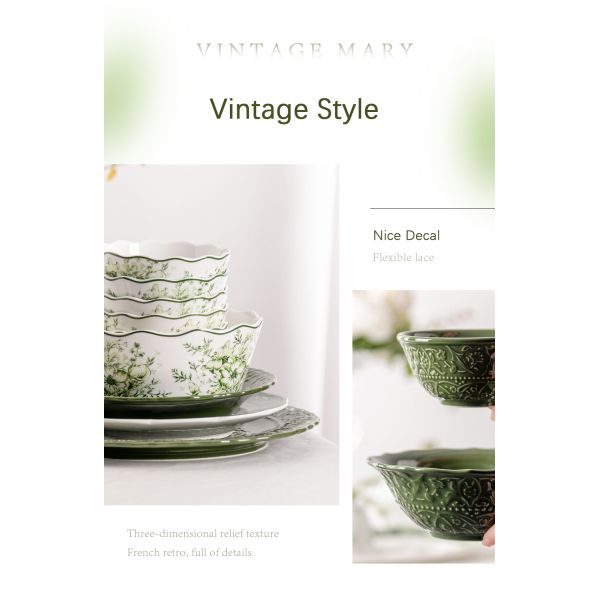 European And British Influence Green Porcelain Dinnerware Set For Sustainable Dining